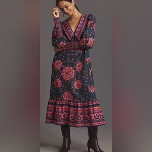 FARM Rio x Anthropologie Puff Sleeve V-neck Midi Dress